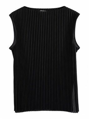 COS Plissé Sleeveless Top Black Pleated Boatneck Size Small
